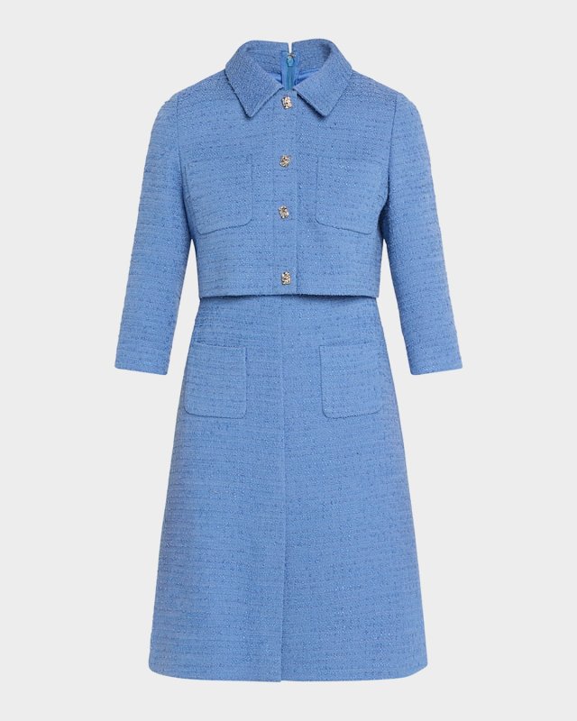 Shimmer Boucle Mock Two-Piece Jacket Dress